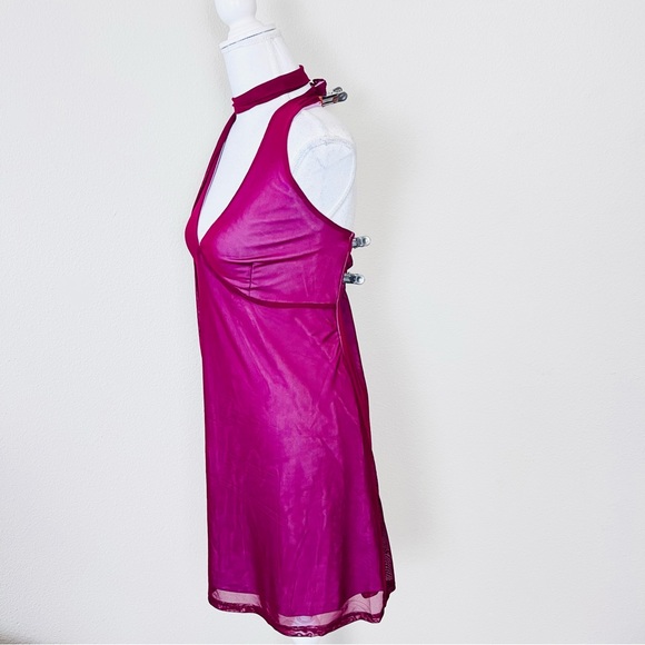 NWT Wild Fable Cherry Red Scarf Halter V-Neck Mesh Mini Dress - Picture 4 of 13